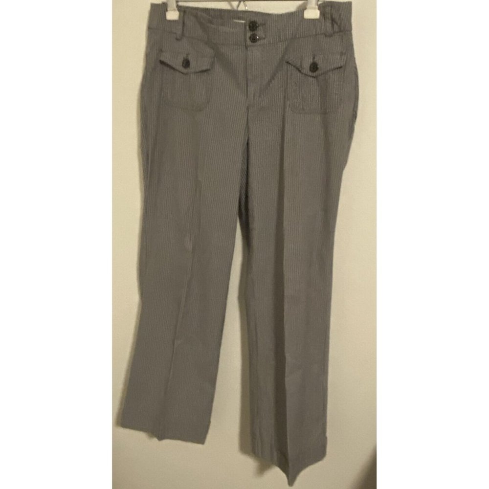 CATO Casual Dress Pants Women 14 36X31  Pin Striped Gray Wide Leg Pockets